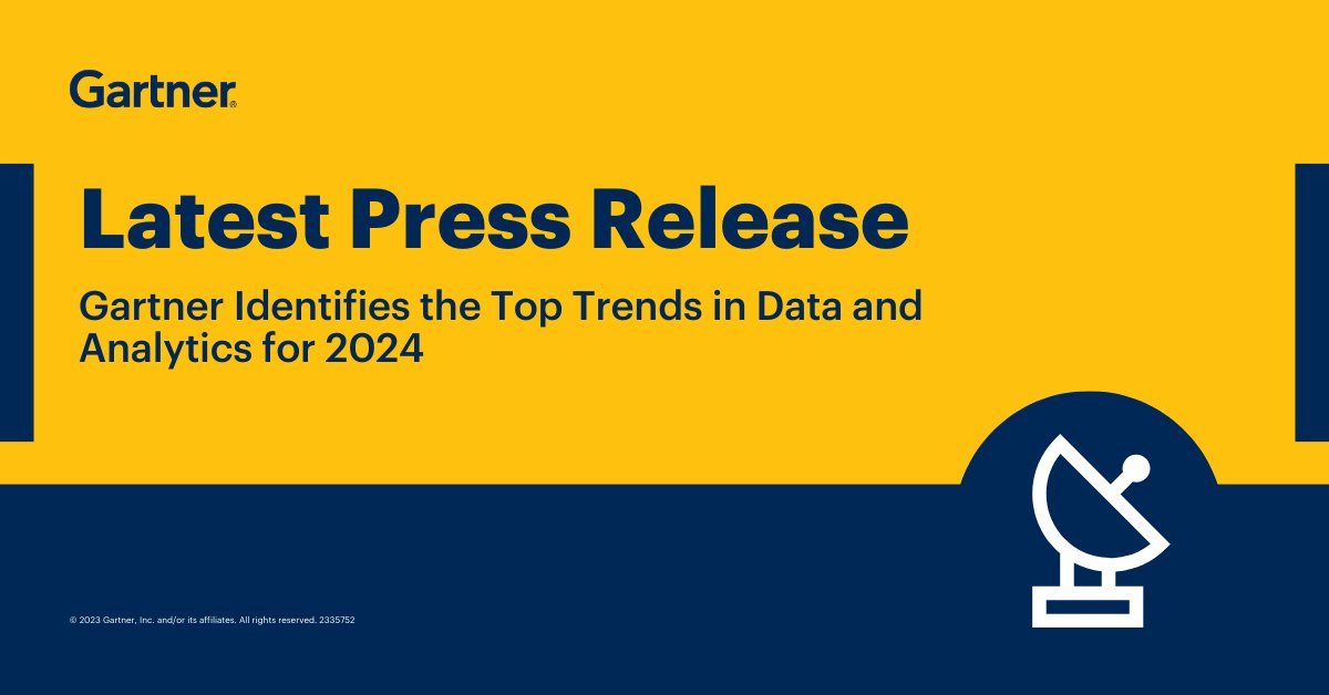 Gartner identified the top #data & #analytics trends for 2024 that are driving the emergence of a wide range of challenges. Read more: gtnr.it/3Uba5eJ

#GartnerDA #GartnerIT