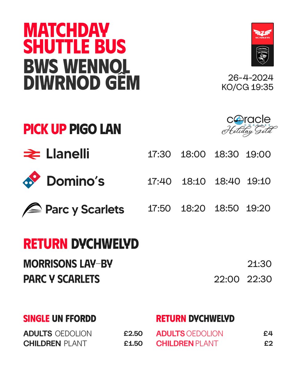 A reminder of tonight's shuttle bus timetable 🚌 You can get your match tickets here 👉 bit.ly/3EhU7FW Dyma eich atgoffa o'r amserlen i'r bws wennol heno 🚌 Gallwch brynu eich tocyn i'r gêm trwy'r ddolen uchod! #SCAvSHA #YmaOHyd