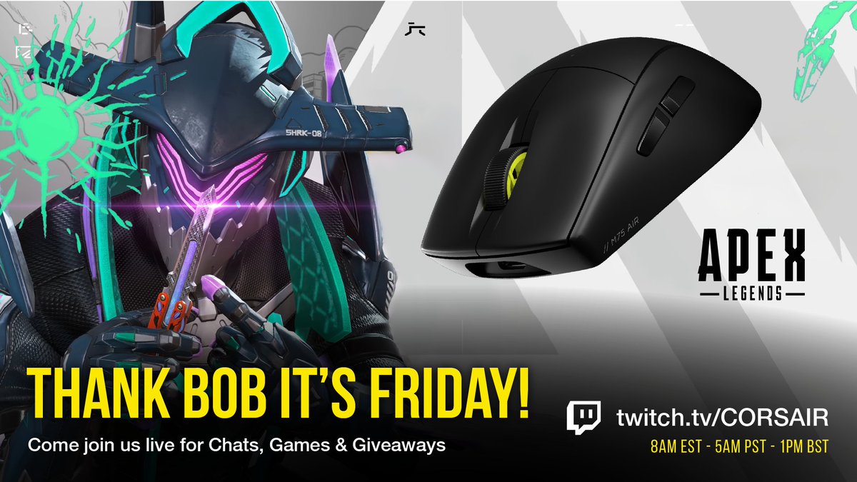 Join @BobDucknWeave as he tears into the weekend with some high octane (see what we did there?) gameplay in @playapex as he shows of the new Octane Prestige skin as well as modding our very own M75 AIR Wireless mouse live on stream! Live on Twitch, YouTube & TikTok! /CORSAIR