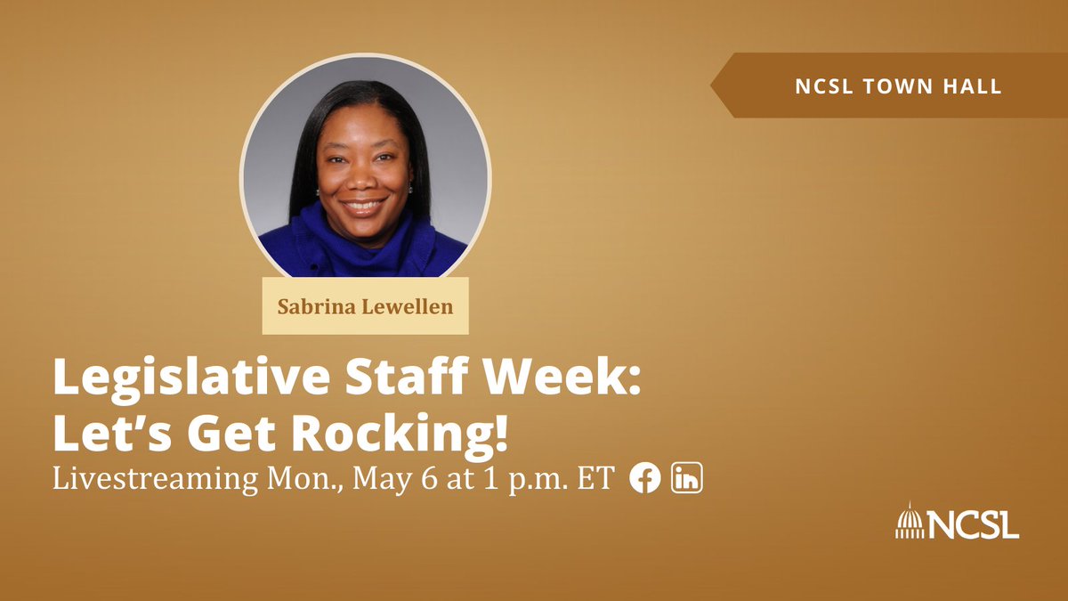 Every year, we pause to celebrate the good work of legislative staff, who work behind the scenes to support state legislatures. Join us for a conversation with NCSL Staff Chair Sabrina Lewellen as we celebrate #LegislativeStaff Week together. More: bit.ly/4dau4D2