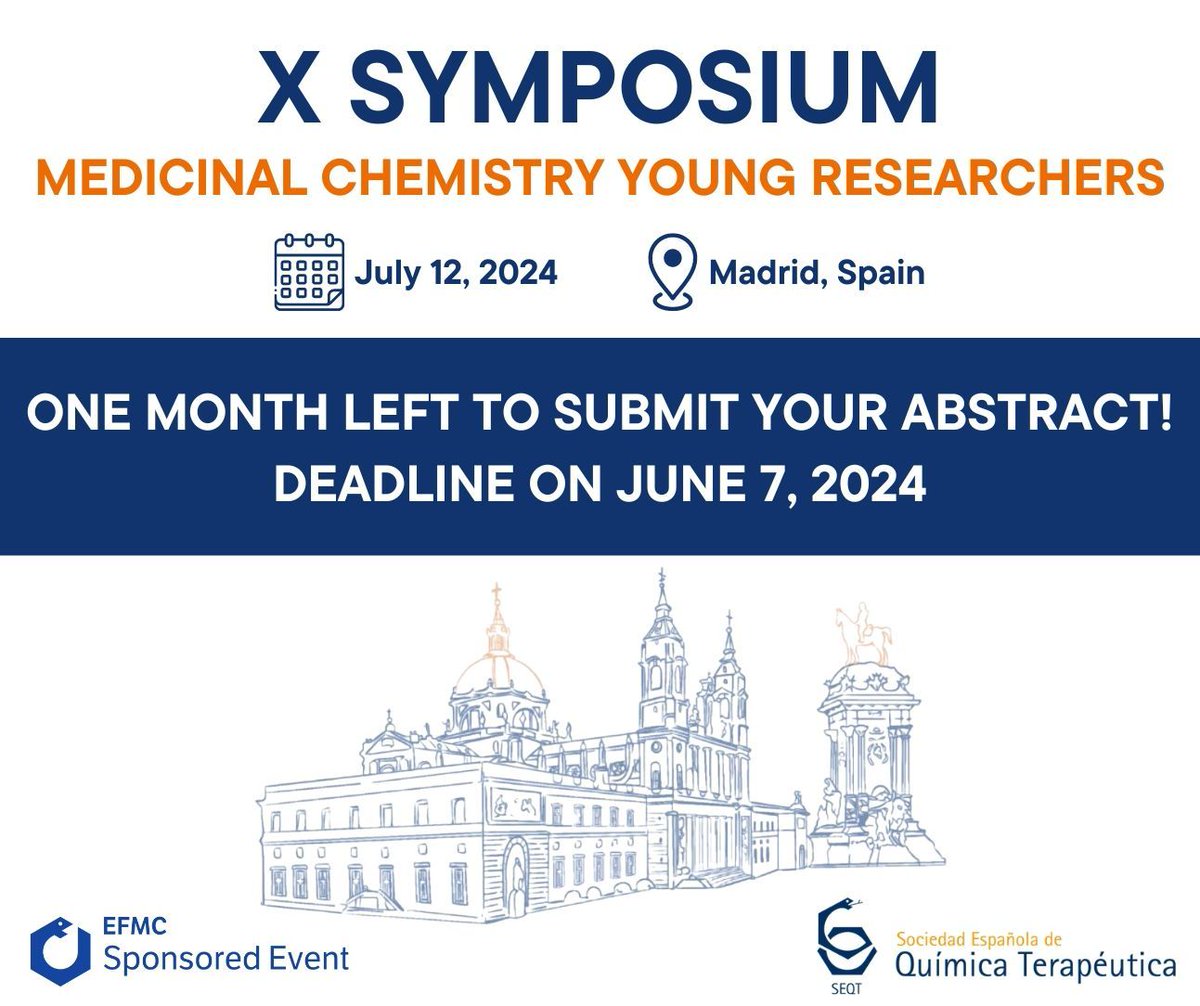 🌟 Join the X Symposium of Medicinal Chemistry Young Researchers! 🗓️ July 12, 2024 📍 Madrid, Spain 🔗 sites.google.com/view/seqtxyrs/… 📣 Abstract submission deadline: June 7, 2024. #SEQT #MedicinalChemistry #YoungResearchers #Symposium #Madrid