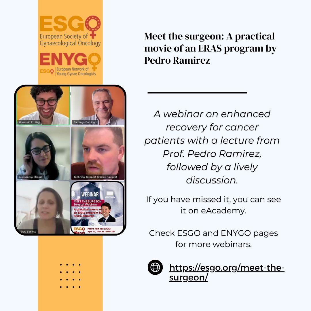 If you missed the latest Meet the surgeon #webinar, you can watch it on #eAcademy or #esgo website.
