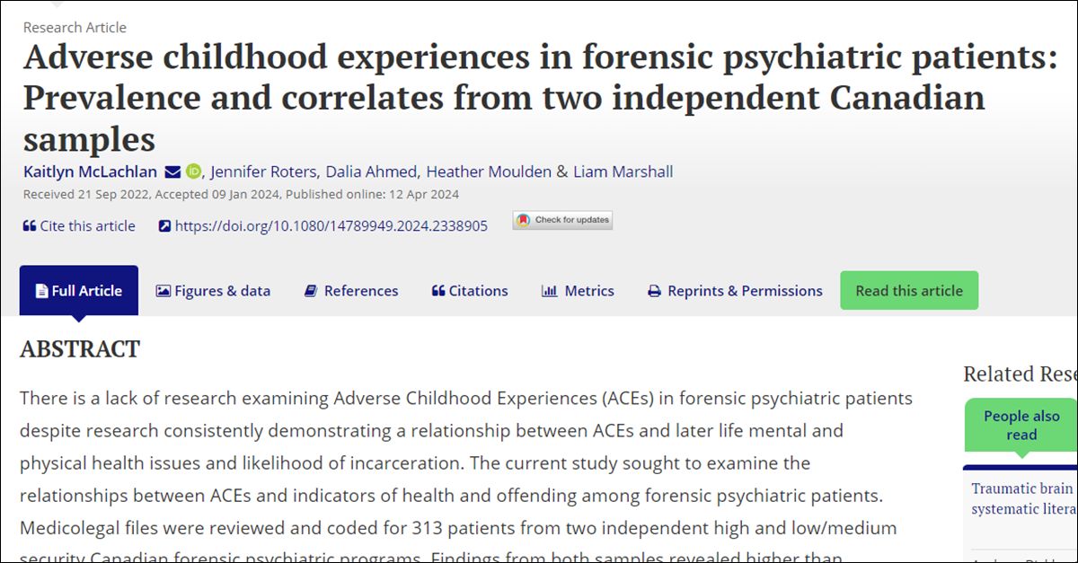 Latest research from the team at the Forensic Psychiatry Institute:
“It is clear from these results that [adverse childhood experiences] ACEs are a significant factor in the forensic psychiatric population…”
#ForensicPsychiatry #research #ACES
1/2