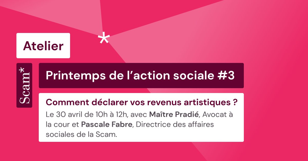 💡 Atelier | Comment déclarer vos revenus artistiques ? Tout comprendre sur vos obligations et vos options de déclaration, avec Maître Pradié, Avocat à la cour et Pascale Fabre, Directrice des affaires sociales @webscam 📅Le 30/04 de 10h à 12h S'inscrire➡️analytics-eu.clickdimensions.com/scamfr-aiw94/p…