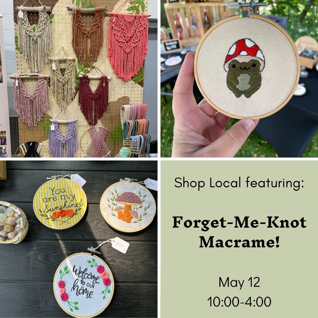 Looking for beautiful embroidery? How about lovely wall hangings and macrame? We've got you covered! Forget-Me-Not will be at the Eldon House Mother's Day Botanical Market on May 12! Come by and shop from 10:00-4:00! #ShopLocal #ShopLdnOnt #LdnOnt