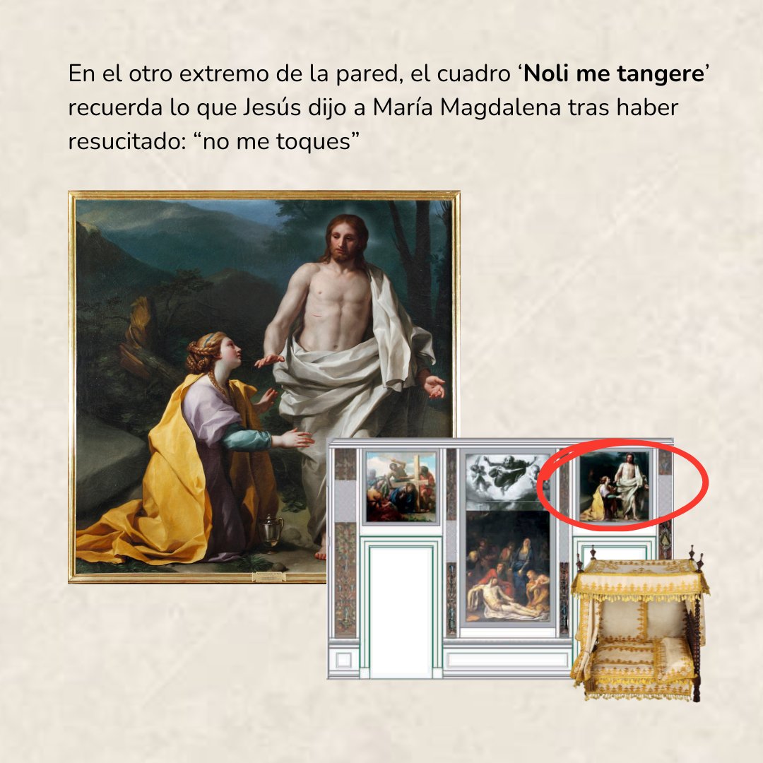 🖼️¿Conoces la distribución de los cuadros que Mengs pintó para el dormitorio de #CarlosIII? 👑La museografía de #LaGalería los expone tal y como estuvieron colocados en la estancia del monarca. 👀 ¡Para ello deberás alzar la mirada!