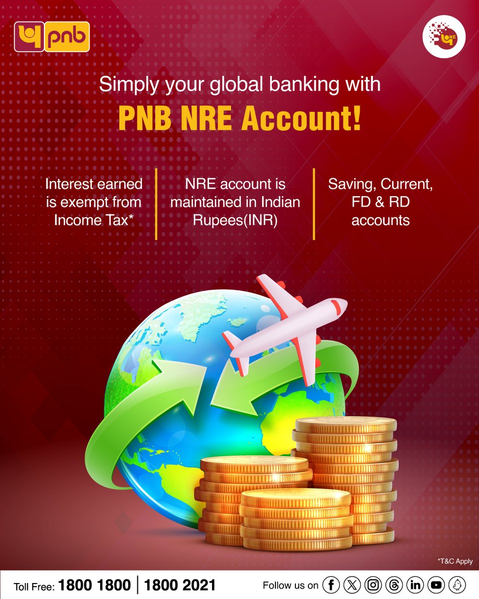 Secure your foreign earnings from anywhere with PNB NRE Account Visit pnbindia.in/NRE-Account.ht… to get more information! #NRI #Savings #Global #Account #Digital #Banking