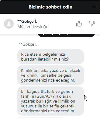 yerli kripto borsaları gerçekten pişmanlıktan başka birşey değil. Kripto çekmek için benden talepleri şöyle @btcturk