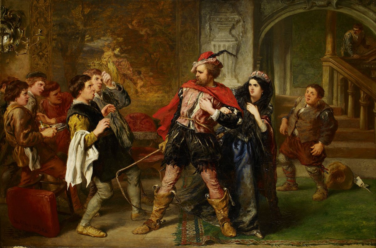 The Taming of the Shrew by John Gilbert, 1861. The play by William Shakespeare is believed to have been written between 1590 and 1592. Shakespeare was baptised on this day 26th April 1564 at Holy Trinity Church, Stratford-upon-Avon. 👶
