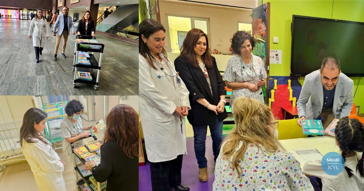 Salud_JCYL's tweet photo. Con motivo del Día Internacional del Libro en el #HURH, con la colaboración de @ILUNION se ha procedido a hacer un reparto de cuentos entre los niños del Servicio de #Pediatría #JCyLSalud #CastillayLeón ⬇️ https://t.co/5RvwSdVZiN https://t.co/clbJwfmfcS