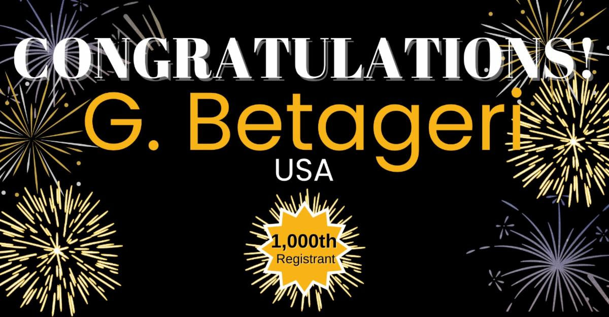 Congrats to our 1,000th Registrant for #CRS2024! Register now: 👉ow.ly/qNgn50RojAa CRS would like to congratulate G. Betageri of the United States for being the 1,000th registrant for the CRS 2024 Annual Meeting! #crs #deliveryscience #pharma