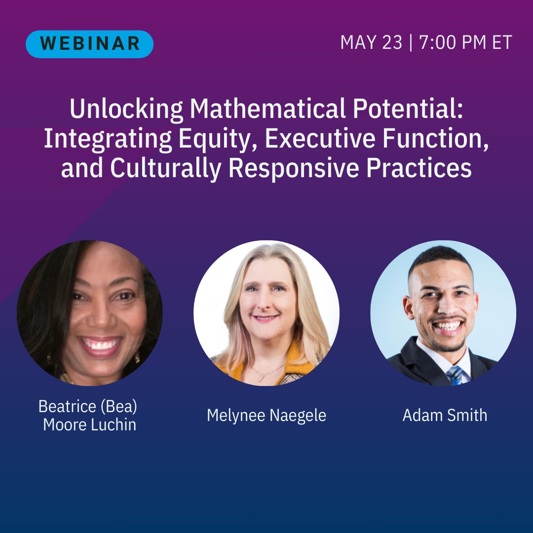 'Mathematics is a human endeavor, and math learning is informed by culture, lived experience, and identity.' Join us to learn how to leverage executive function development along with explicit attention to culturally conscious design principles: nctm.link/DHXfV @aerdf