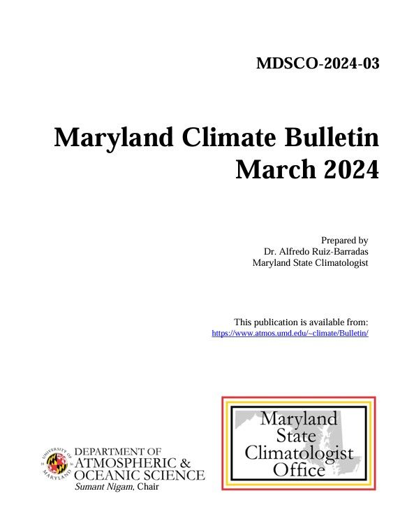March was the 4th consecutive month with temperatures warmer than normal. Statewide temperatures and precipitation were all above the long-term averages & among the 10% of the highest values. Maryland Climate Bulletin March 2024 buff.ly/3twCPoO