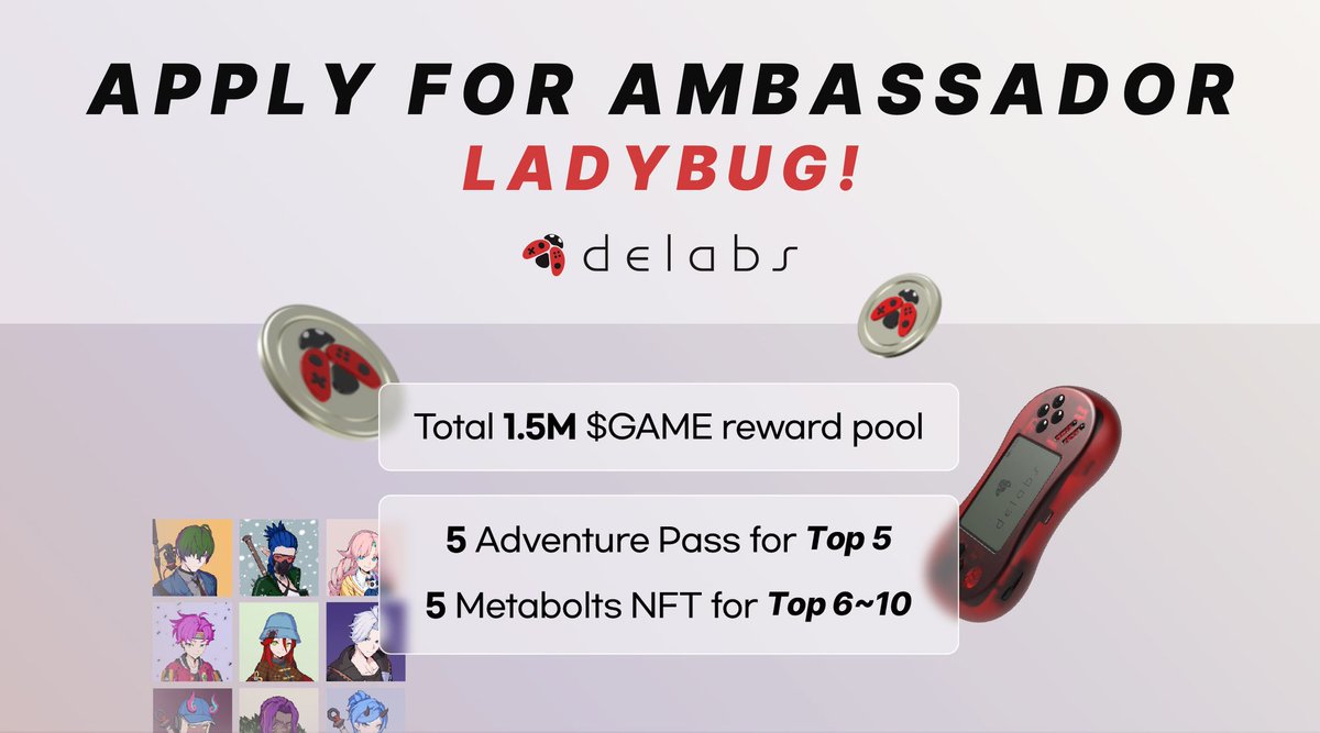 Today, we are excited to announce the launch of the Ambassador Ladybug Campaign. 🫵 If you 1. ❤️ Game 2. Feel ticker $GAME is bullish 3. Have 1K+ members on your socials 🎁 Perks 1. Total 2M $GAME Prize pool 2. 5 Adventure Pass, 5 Metabolts NFT for Top 10 3. Custom referral…