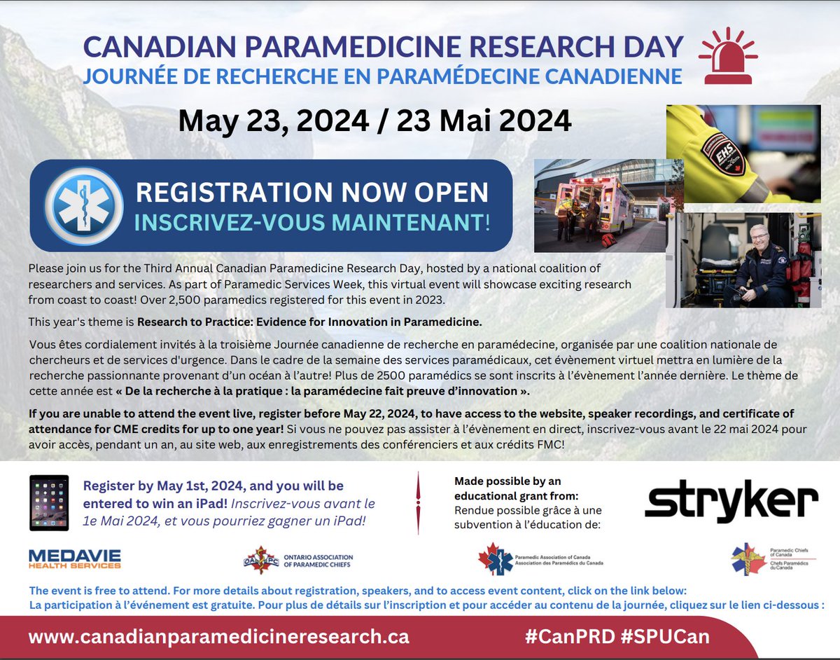 Registration is now open! 🙌canadianparamedicineresearch.ca