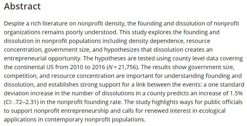 🚨New PAR article alert🚨Connecting founding and dissolution: A demographic study of the US nonprofit sector by Duncan J. Mayer: buff.ly/4b9WJ9e