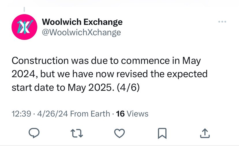 ** May 2025** Mark this tweet / X. Construction of #WoolwichExchange will commence May 2025!!

I reckon this will be like our own #BerlinAirport (debacle)!

#Woolwich #SprayStreetDevelopment #WoolwichArsenal #ParryPlace #WoolwichRiverside #Crossrail #ElizabethLine