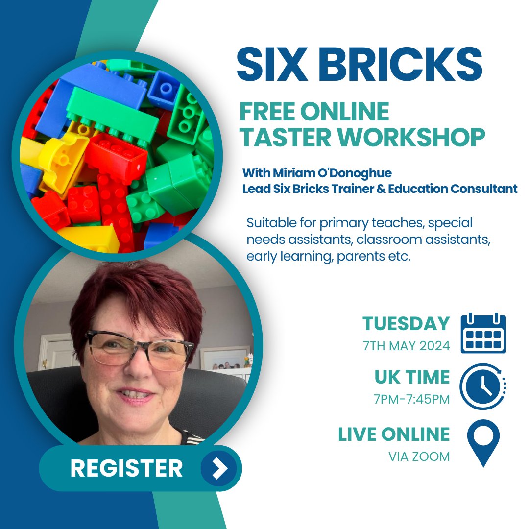 Don't forget, on Tuesday 7th May at 7pm (UK Time), I will be running a FREE 45 minute online SIX BRICKS Taster Workshop. Reserve your FREE spot here: tickettailor.com/events/miriamo…… #SixBricks #SixBricksEducation #SixBricksFacilitator #SixBricksTraining