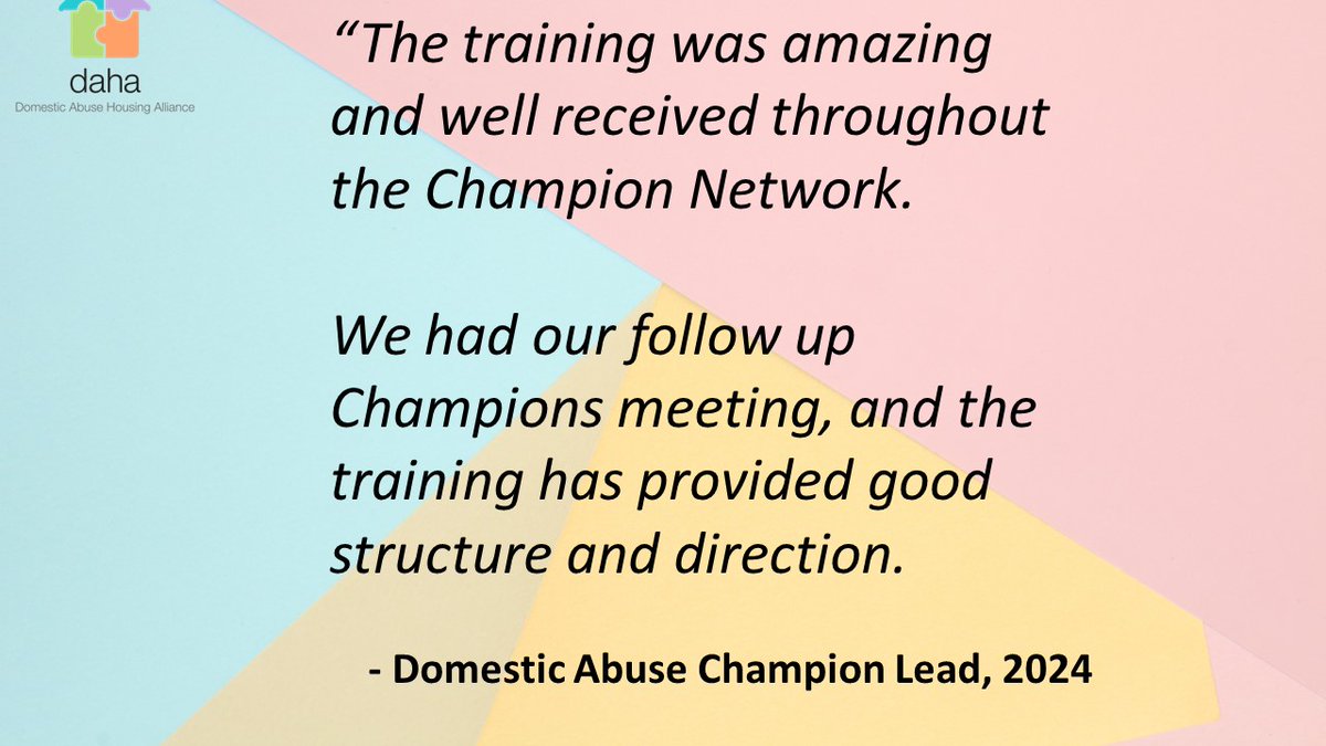 We LOVE delivering Champion Network Training! A strong #domesticabuse Champions network will not only support you on your #DAHA journey - it will embed systems change throughout your organisation Get in touch to find out more: daha.arlo.co/contact-us