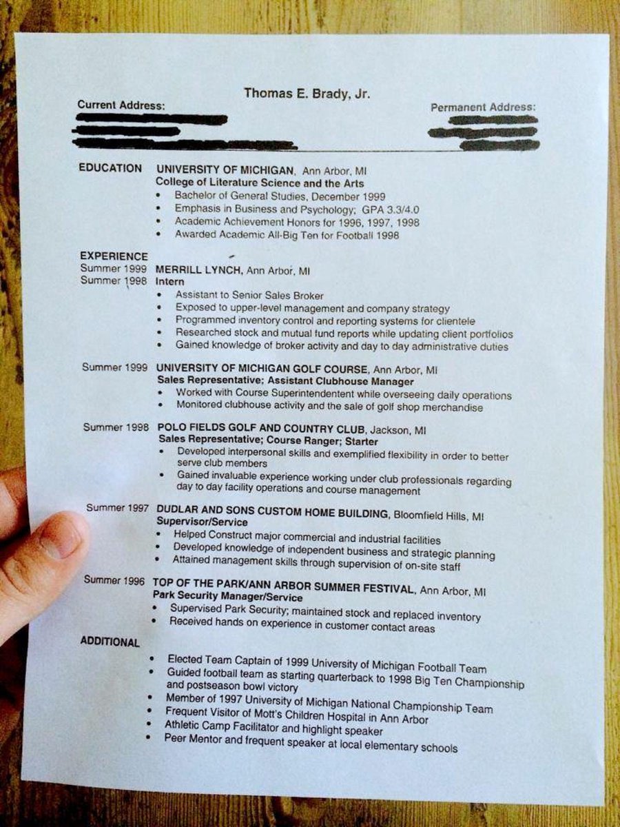 Tom Brady's college resume.