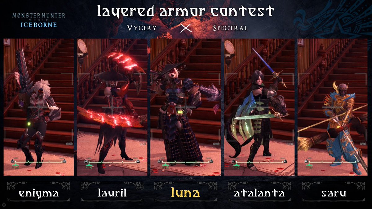 LAYERED ARMOR CONTEST
23 Participants 
These are the top 5 contestants 
#MonsterHunter #モンハン