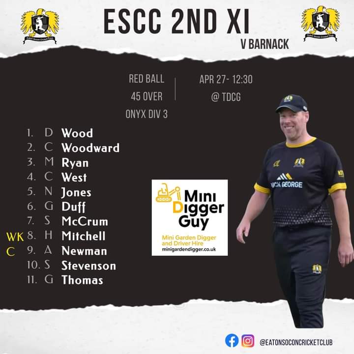 Tommorrow both the 1st XI and 2nd XI start their <a href="/OnyxPrem/">Cambridgeshire & Huntingdonshire Premier League</a> seasons with the 1st XI away at <a href="/southillcricket/">Southill Park Cricket Club</a> in Div 1 while the 2nd XI host newly promoted <a href="/BarnackClub/">Barnack Cricket Club</a> at the TDCG In Div 3