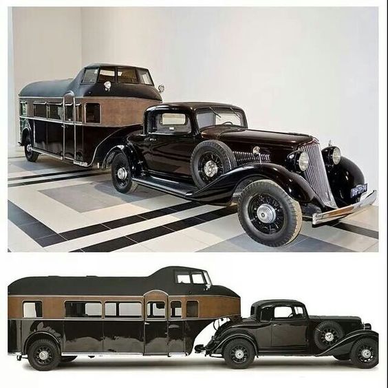 #GrahamPaige Blue Streak coupe #1930s with gorgeous #Curtis #Aerocar Land Yacht #caravan #trailer 😎