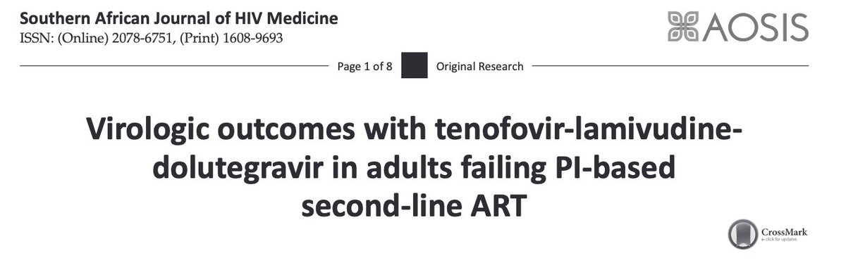 Our paper published in SA J of HIV Medicine today (1st author Ying Zhao). Probably most NB finding: in people who had high viral loads on PI-based second line without PI resistance, then switching to TLD associated with > 2-fold greater viral suppression. sajhivmed.org.za/index.php/hivm…