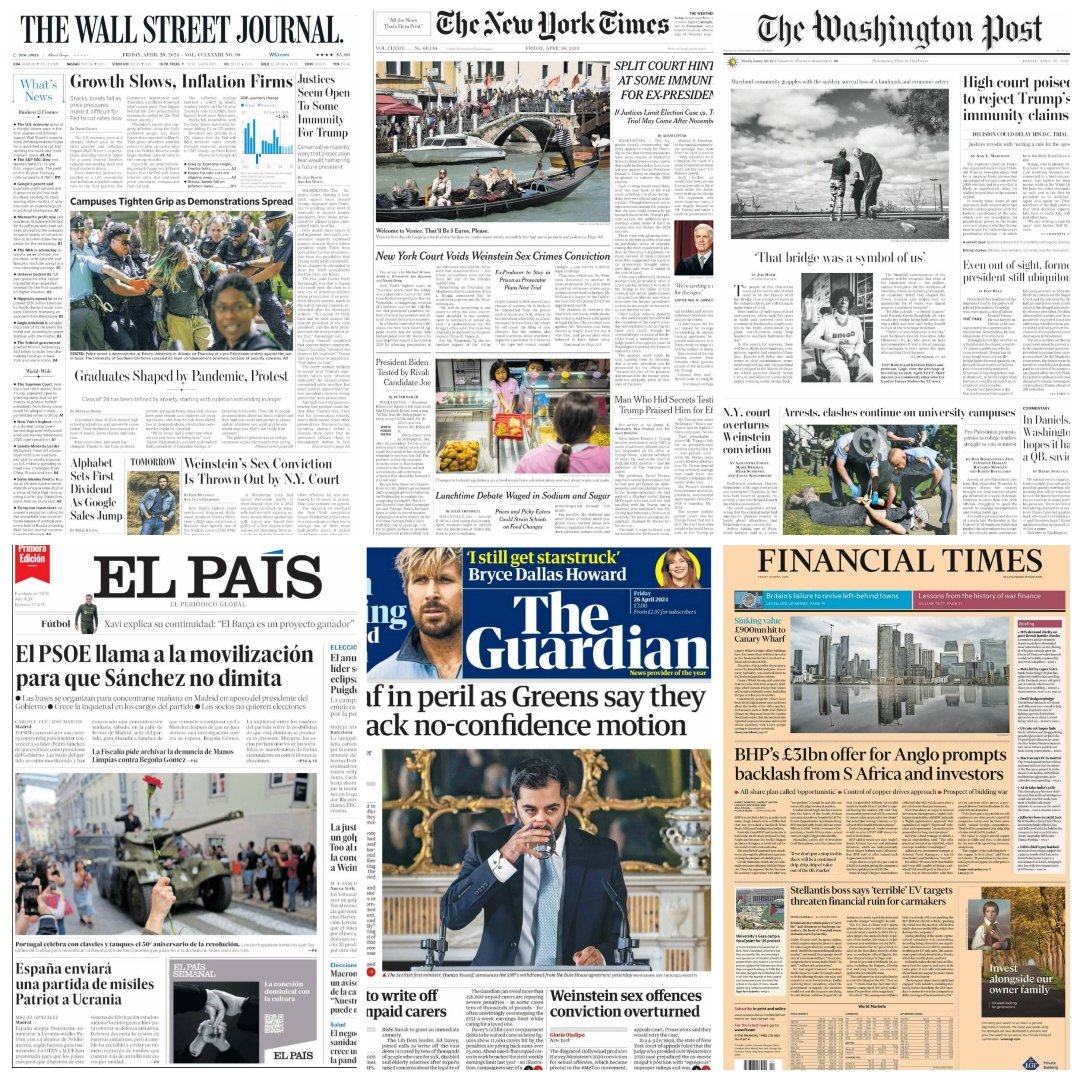 Periódicos en el mundo... #TheWallstreetJournal #Thenewyorktimes #Thewashingtonpost #TheGuardian #ElPaís #Financialtimes #news #newspaper #april26
