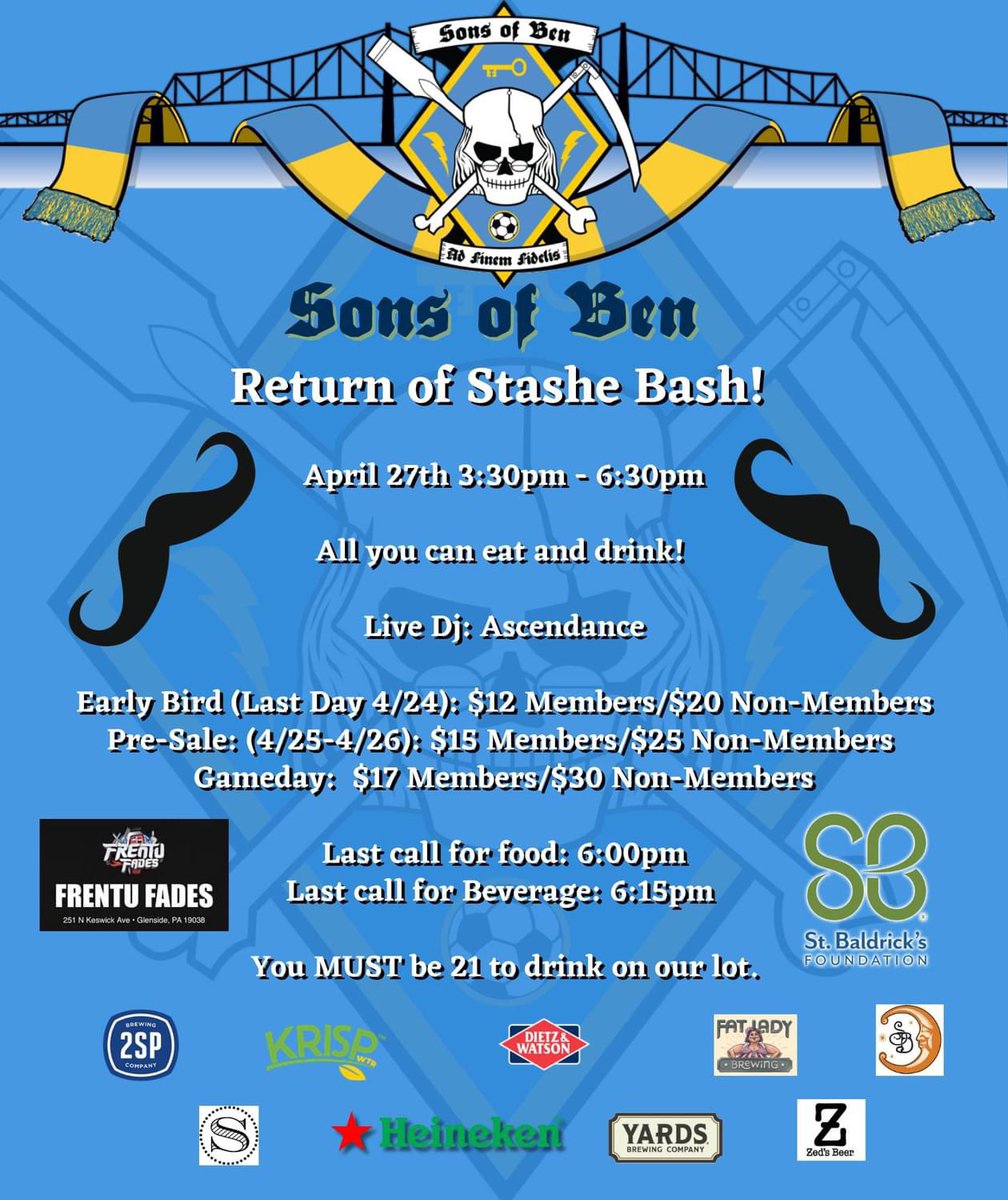 TOMORROW is the Team @SonsofBen @StBaldricks shave before the @PhilaUnion vs Real Salt Lake game! If you are able please donate and if you are unable please SHARE! stbaldricks.org/teams/SonsofBe… Get your Sons of Ben #StacheBash Tailgate tickets at sonsofben.ticketleap.com/2024-sob-tailg…