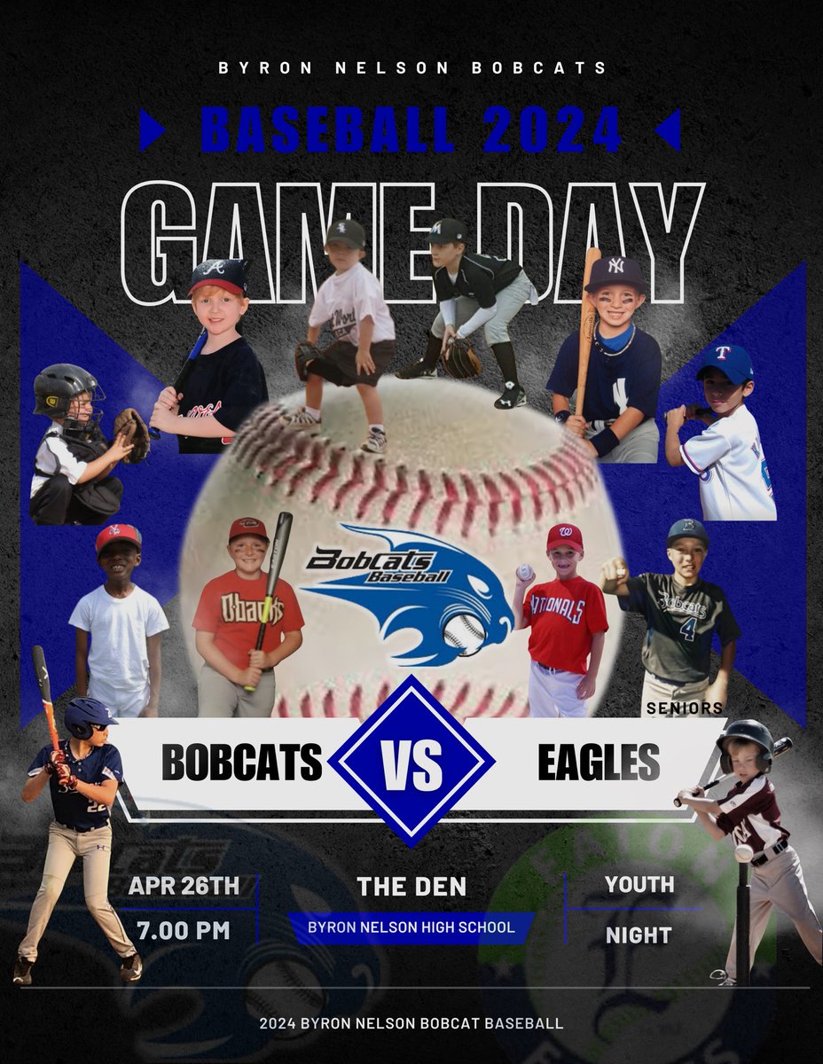 Game Day! Final game of district. Tonight is free entry to the game for all youth wearing a jersey. Come out and support your Bobcats against the eagles!! #winandin #2024bnhsbobcatbaseball @BNHS_SRO @BnhsHardball @ByronNelsonHigh @PG_NTX @PBR_Texas @FiveToolTexas