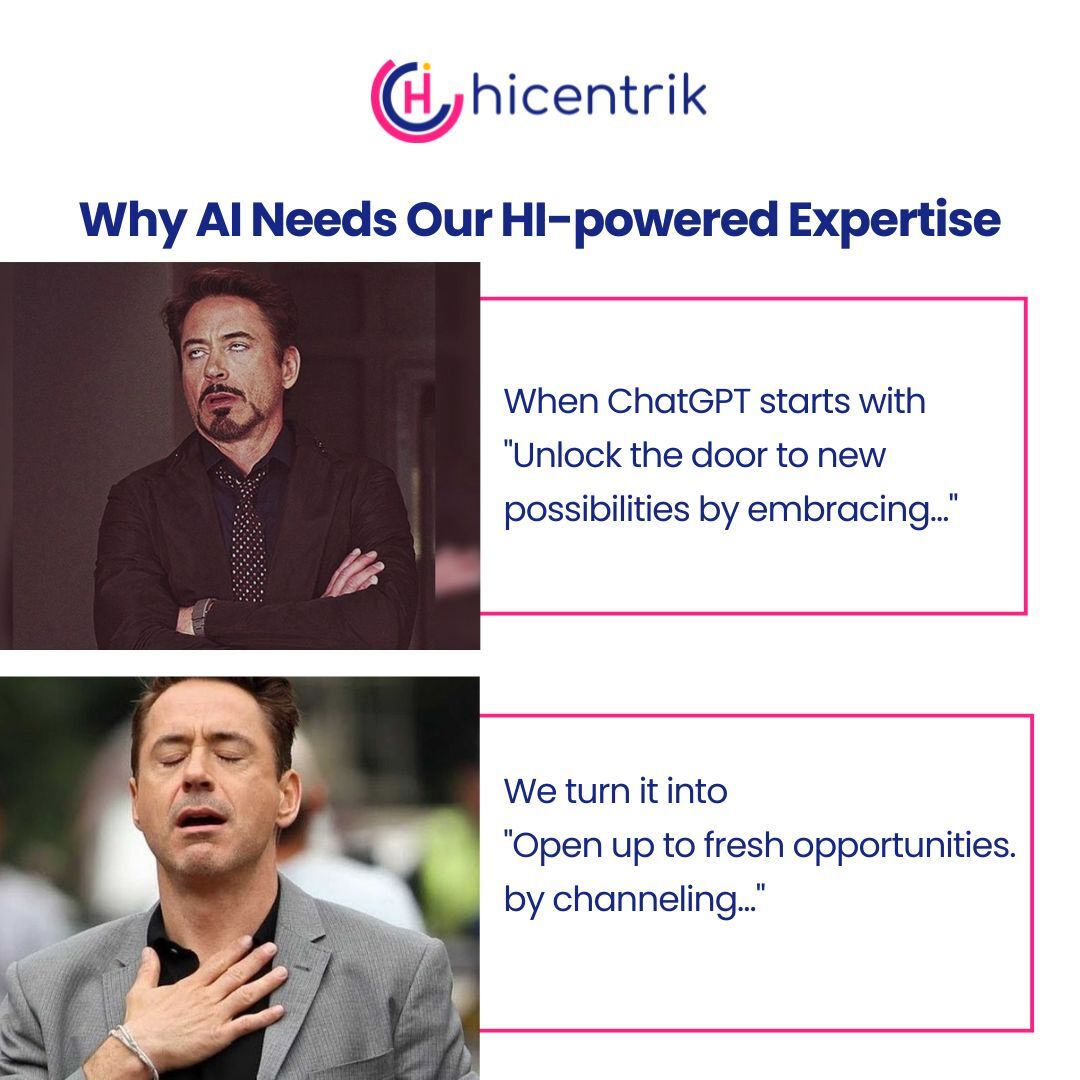 Humans + AI = content that RULES! #ContentCreation #FreshIdeas #HumanTouch #Innovation #HI #TheFutureIsHere #HumanAI #HIcentrik