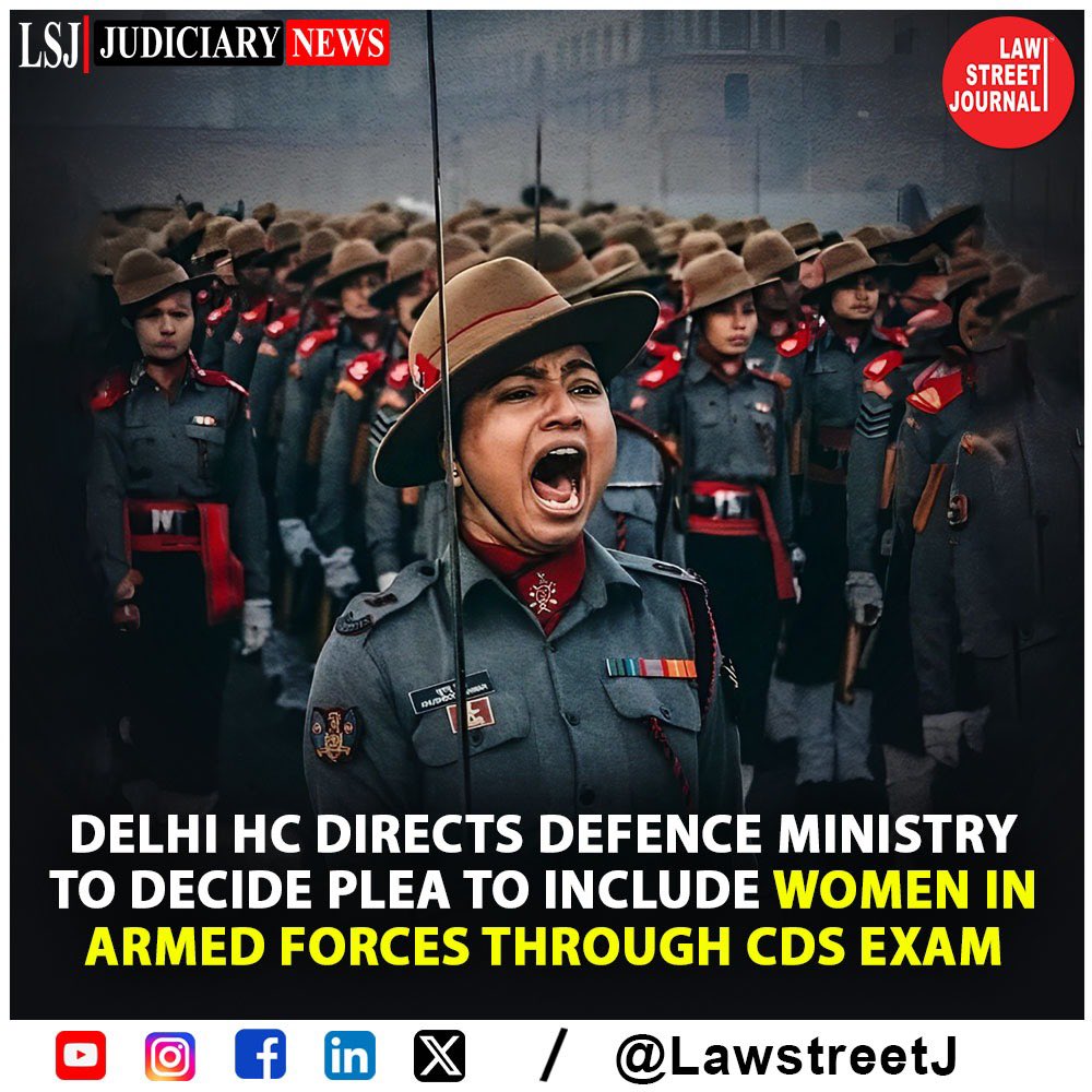 The #DelhiHighCourt on Friday ordered the Union #MinistryOfDefence to decide in eight weeks the plea demanding that women should be allowed to join the Indian Army, Navy and Air Force through #CombinedDefenceServices (CDS) exams. 

@adgpi | @IAF_MCC | @rajnathsingh | #CDS