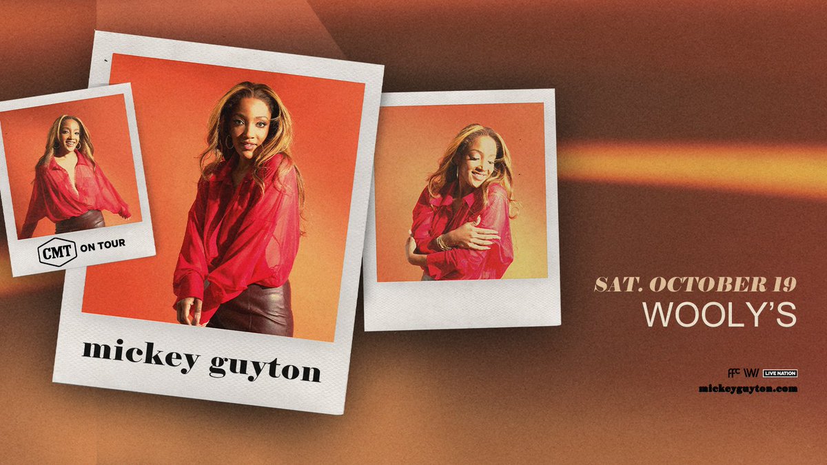 Just Announced! Des Moines! 🌟 Get excited for CMT On Tour Presents @MickeyGuyton at Wooly’s on October 19th! 🧡 Tickets on sale Friday, May 3rd at 10:00 AM // axs.com/events/551109/