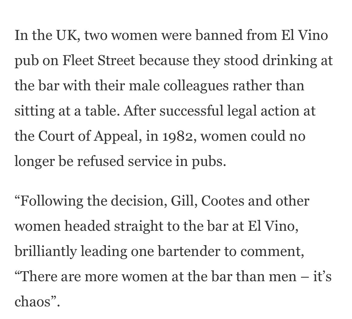 Incredible to think that in 1982 in the UK it was still legal to refuse to serve women in pubs for no reason other than they were women
