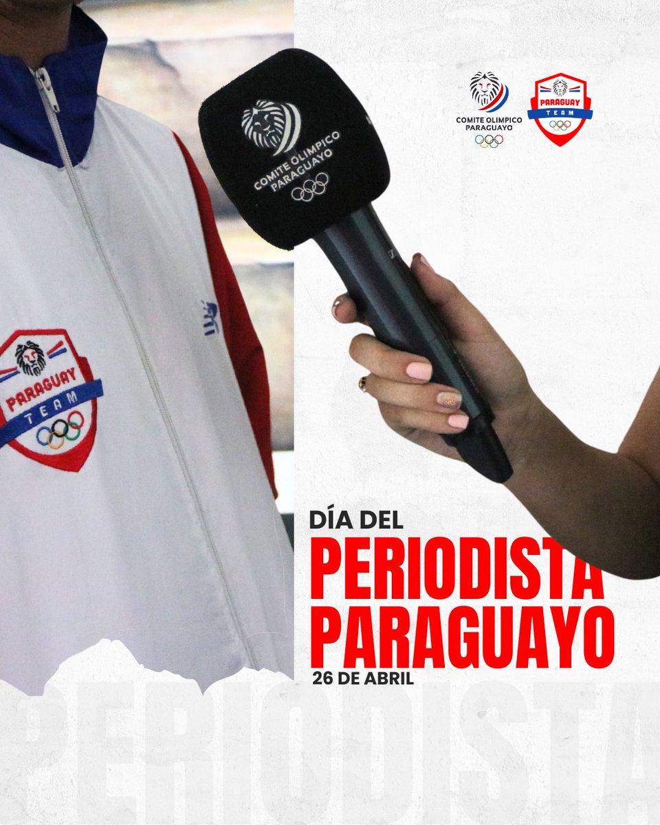 🎉 Desde el COP felicitamos a todos los periodistas paraguayos por su día.

Gracias a cada uno por hacer posible llegar los logros, las victorias y las noticias destacadas del #TeamParaguay🇵🇾 a los hogares paraguayos 🏅 

🎙️ ¡FELIZ DÍA DEL PERIODISTA PARAGUAYO! 🇵🇾

#ParaguayPuede