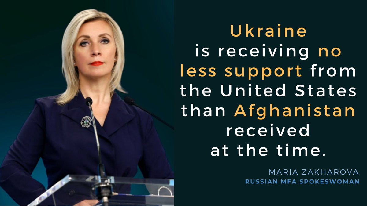 MFA Spokeswoman Maria #Zakharova: 💬 Ukraine is receiving no less support from the United States than Afghanistan received at the time. ❗️ The situation is developing according to the same scenario, only much more dramatic for the fate of the citizens of Ukraine as a people.