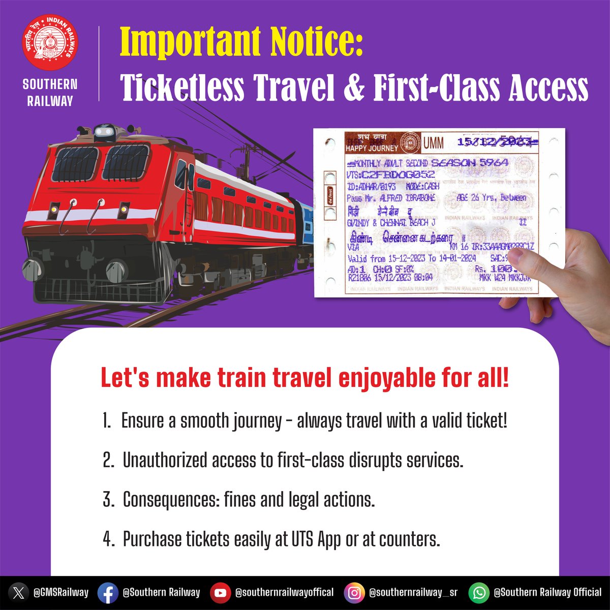 #Travel smart, travel right! 

Ensure a smooth #journey by having a valid ticket. 

#TicketlessTravel #UTSapp #TrainEtiquette