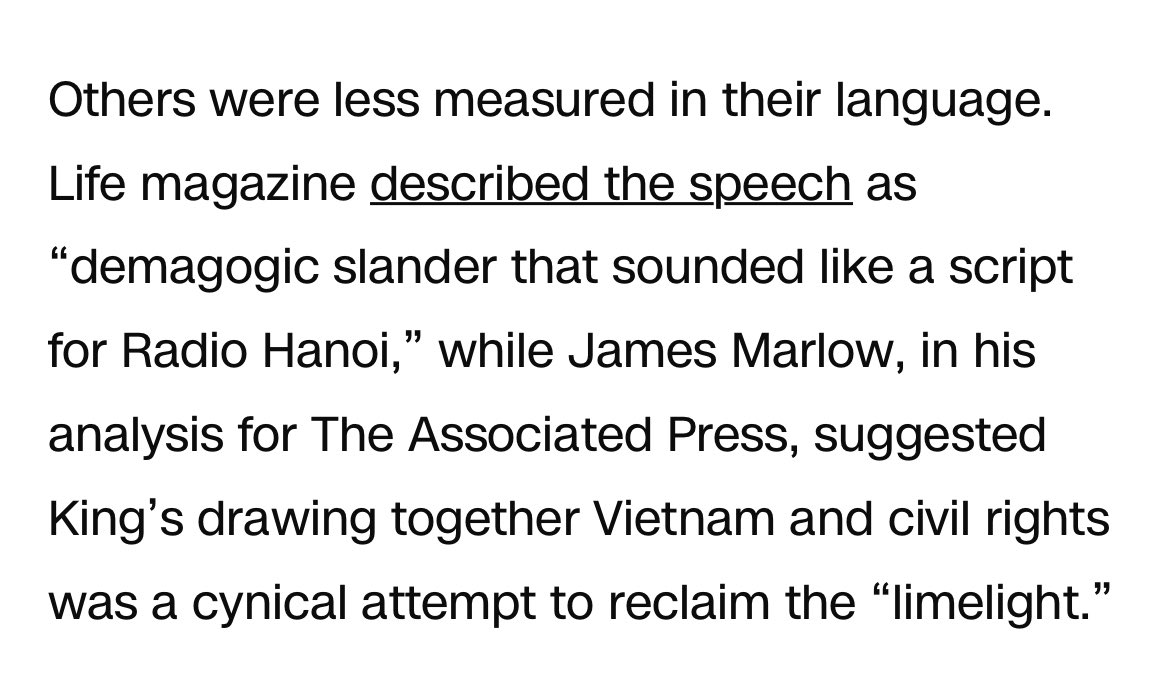 What happened when Martin Luther King called for an end to the war in Vietnam? Great summary here by CNN…