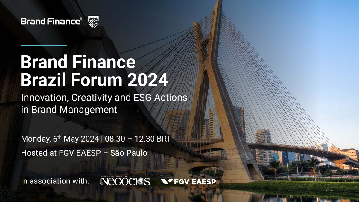 Join the Brand Finance Brazil Forum on the 6th of May 2024 at @FGV_EAESP where Brand Finance will launch its annual report on the most valuable and strongest Brazilian brands. - The event will spotlight the importance of crucial topics like #Innovation, #ESG, and #SoftPower in…