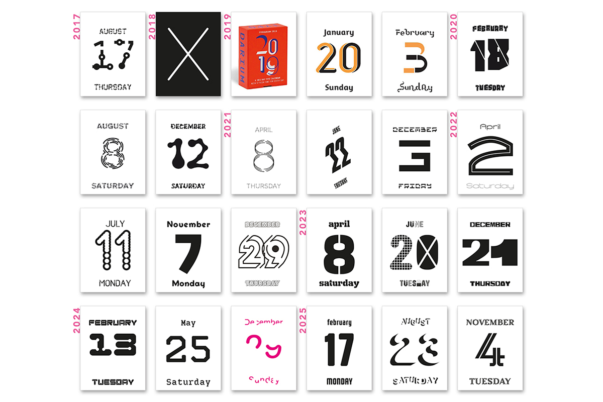 26.04.2024 > 
Typodarium – Your Daily Dose of Type
Typodarium features yearly a collection of 366 new typefaces created by type designers from 34 countries.  Since 2017-2025 André Toet Typefaces participates. Published by Verlag Hermann Schmidt  - see more dutchdesigndaily.com