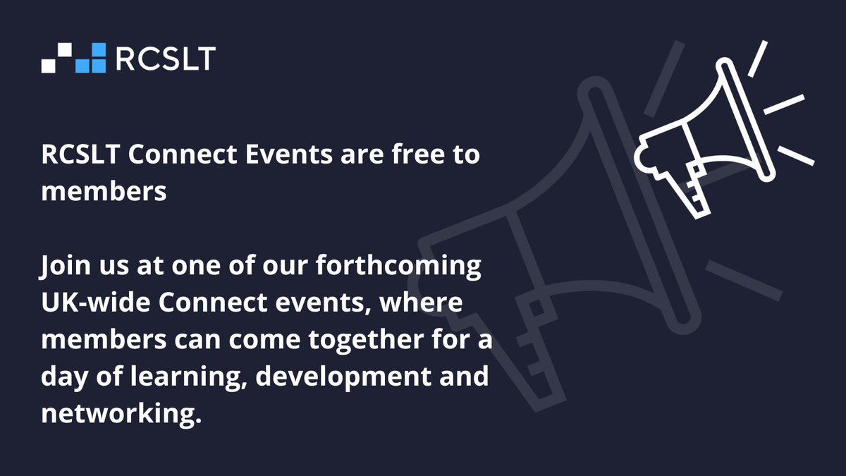 Members! Fancy joining us for a day of learning, networking and development? RCSLT Connect events are free in-person sessions taking place across the UK this year. Find out more via: rcslt.org/news/join-us-a…