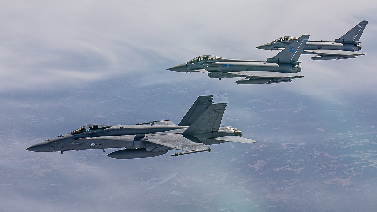 The Finnish Air Force will participate in the NATO missions in Romania together with the @RoyalAirForce. 🇫🇮 F/A-18 Hornet and 🇬🇧 Typhoon fighter jets will operate out of 🇷🇴 Mihail Kogălniceanu Air Base. #ilmavoimat #StrongerTogether #WeAreNATO