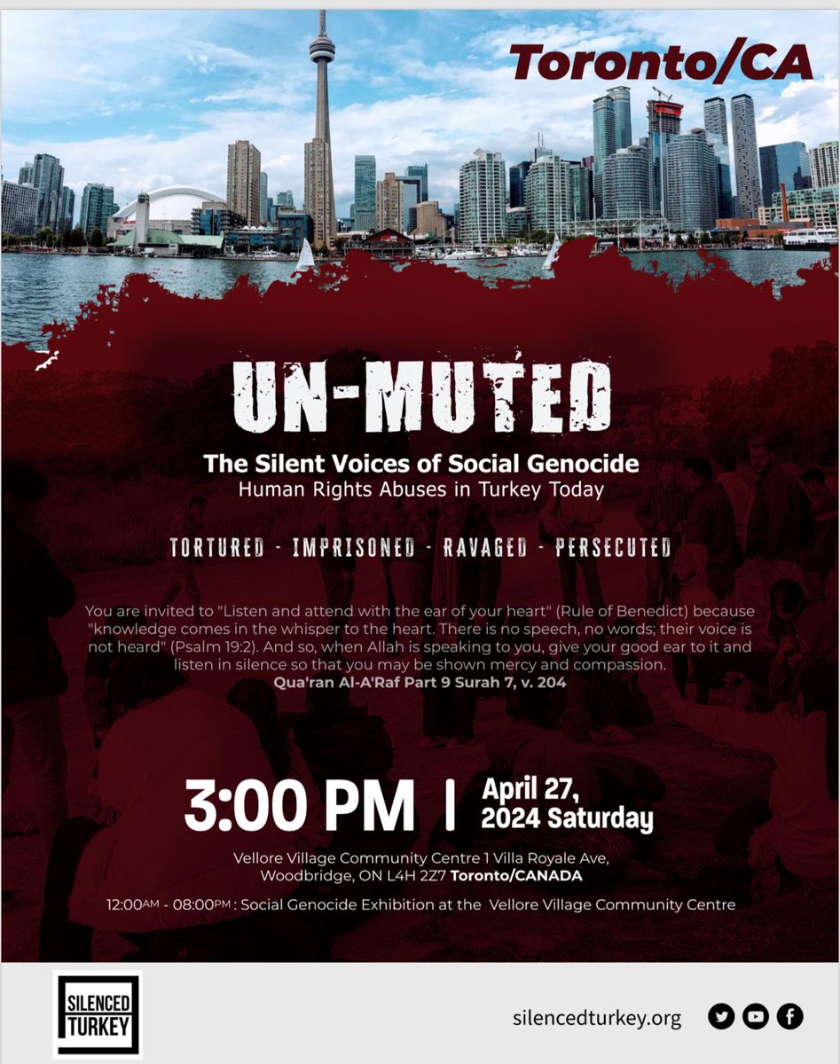 'You are invited to join us tomorrow, on April 27th, at 1:00 PM at the Vellore Village Community Center in Toronto, Canada for the Social Genocide Exhibition! Toronto is the 12th stop of this exhibition. Join us and support the advocacy against human rights violations by