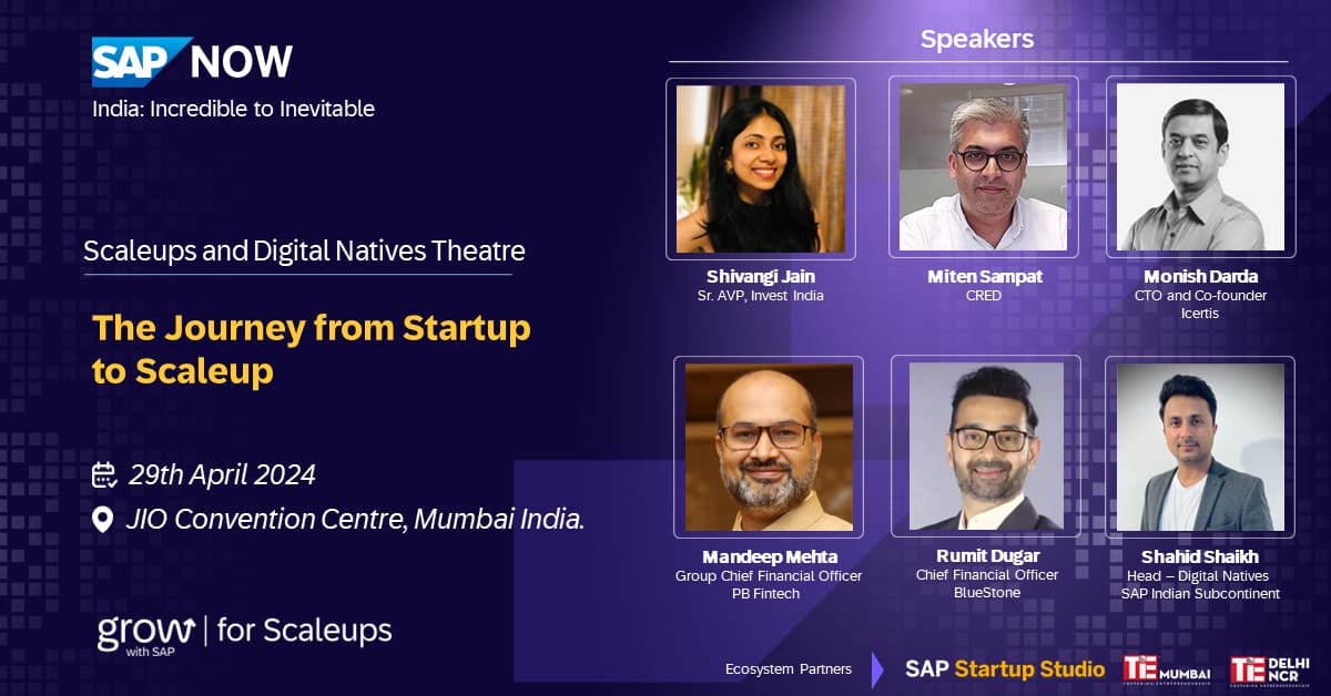 We are proud to partner for the Scaleups and Digital Natives Theatre at the 2024 edition of SAP NOW India. Embracing the theme 'India: Incredible to Inevitable'.  29 April '24 | Mumbai.  Register Now: events.sap.com/in/sap-now-202…