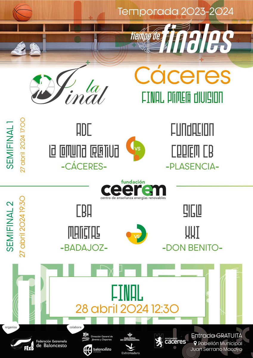 CB Plasencia Ambroz (@canterasencia) on Twitter photo Tiempo de FINALES.
Mañana SEMIFINALES de #PrimeraNacional <a href="/FExB/">Federación Extremeña de Baloncesto</a> 🏀
¡A poner la guinda a la brillante temporada! 💚💜 Enorme recompensa estar entre los 4 mejores equipos de Extremadura.
@EM_DAM
<a href="/Ayto_Plasencia/">Ayto. de Plasencia</a>
<a href="/isablanco7/">ISA BLANCO</a>
<a href="/DipprovCaceres/">Diputación Cáceres</a> Tiempo de FINALES.
Mañana SEMIFINALES de #PrimeraNacional <a href="/FExB/">Federación Extremeña de Baloncesto</a> 🏀
¡A poner la guinda a la brillante temporada! 💚💜 Enorme recompensa estar entre los 4 mejores equipos de Extremadura.
@EM_DAM
<a href="/Ayto_Plasencia/">Ayto. de Plasencia</a>
<a href="/isablanco7/">ISA BLANCO</a>
<a href="/DipprovCaceres/">Diputación Cáceres</a>