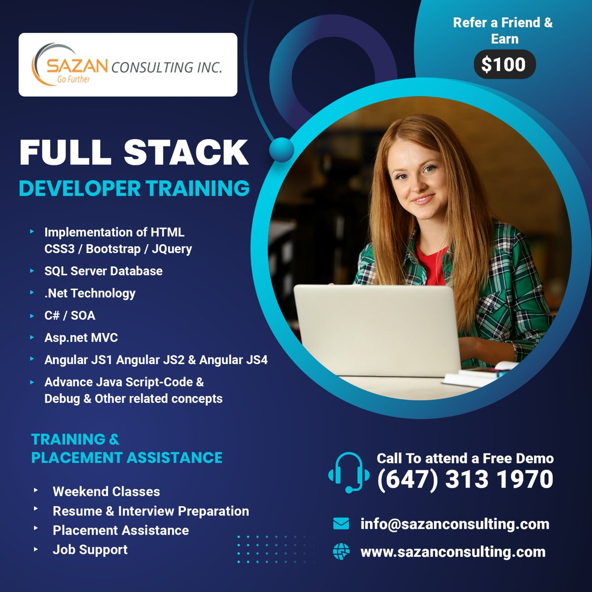 Join our Full Stack training to master both back-end and front-end skills. Led by experts, our online training sessions offer in-depth knowledge. Contact us at 6473131970 or email info@sazanconsulting.com to register. #fullstackdevelopers #jobopenings #hiringnow #jobseekers #GTA
