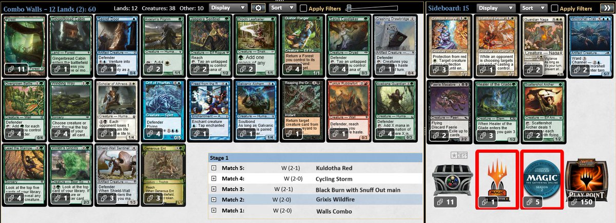 As always complain and you will 5-0! 😂 1st 🏆of the season, going back to 12 lands due to the amount of fast MUs. MVP: Gingerbread Cabin #mtgpauper, #pauper, @fireshoes , @PauperDecklists , @MTGdecks , @jakeAls