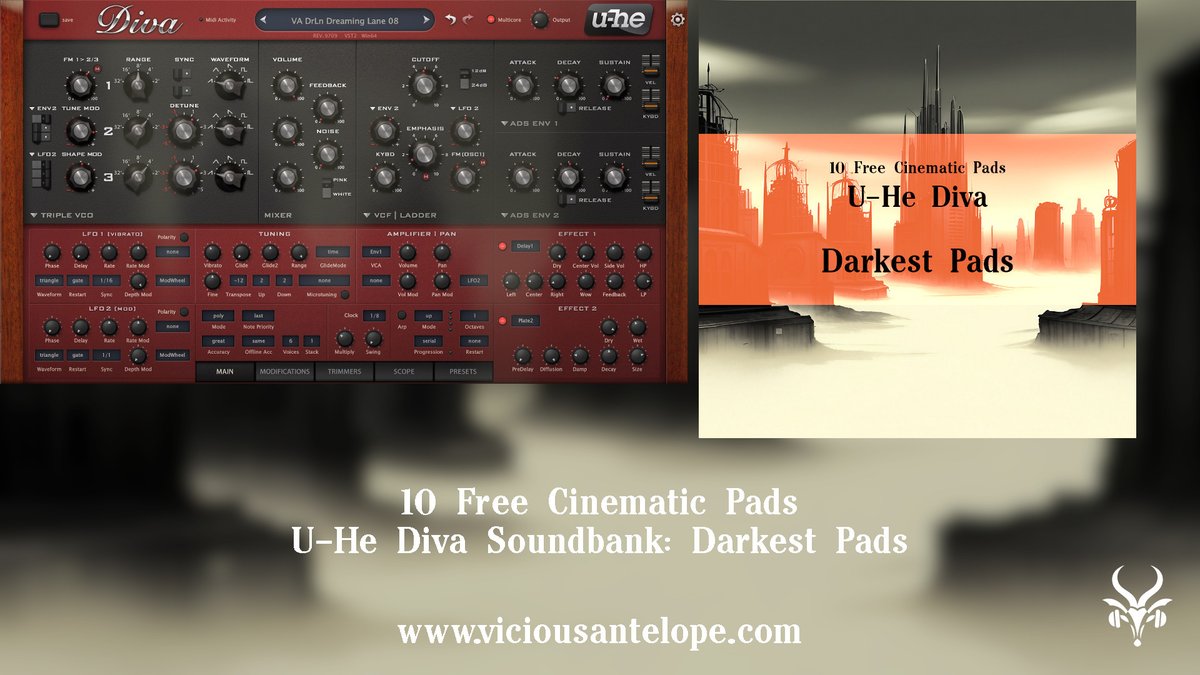 Free presets for Diva synth

viciousantelope.com/product-page/d…

#free #freebie #freesounds #freepresets #freesynth #vst #diva #viciousantelope #vstsynth #uhediva #uhedivapresets #divavst #freepreset #synth #synthesizer #synthplugin #vstplugin #vstplugins