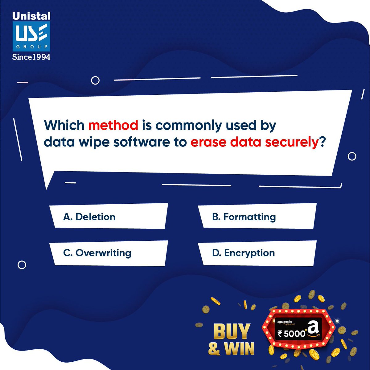 Enter WIN-WIN Contest Answer the question correctly in the comment box to Earn Rs.5000 Amazon voucher. BUY & WIN. Comment. Like. Share. Repost. #WINWINContest #EarnRewards #DataWipe #CommentToWin #LikeShareRepost #ContestAlert #BuyAndWin #CommentNow #Quiz #unistalglobal